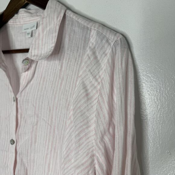 J Jill Shirt Womens Large Pink White Striped Love Linen Button Front Long Sleeve - Picture 2 of 8